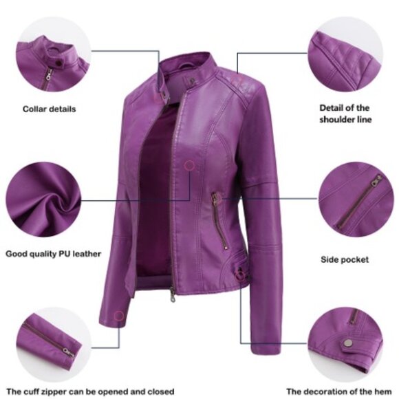 Women's Faux Leather Jacket in Violet. Purple Moto Jacket. NWT. XL.Express.Biker - Picture 3 of 9